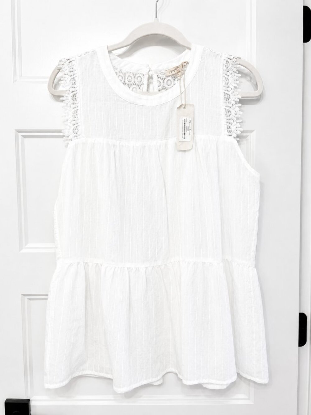 Mystree White Lace-Trim Sleeveless Tunic Top